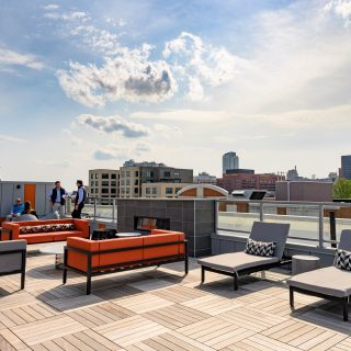 rooftop of The National apartments with stunning view of Old City, Philadelphia